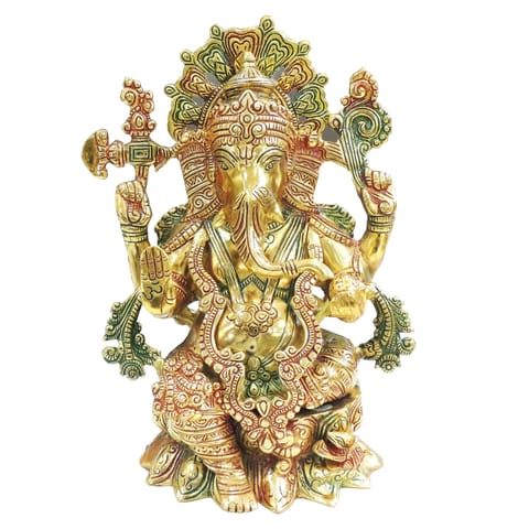 Aluminium Decorative Showpiece Ganesh Ji Statue, God Idol Statue - 10.5*7.5*15 Inch (AS548 G)