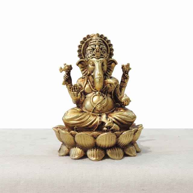 Brass Showpiece Ganesh Ji God Idol Statue - 3*2.5*3.5 Inch (BS1959 G)